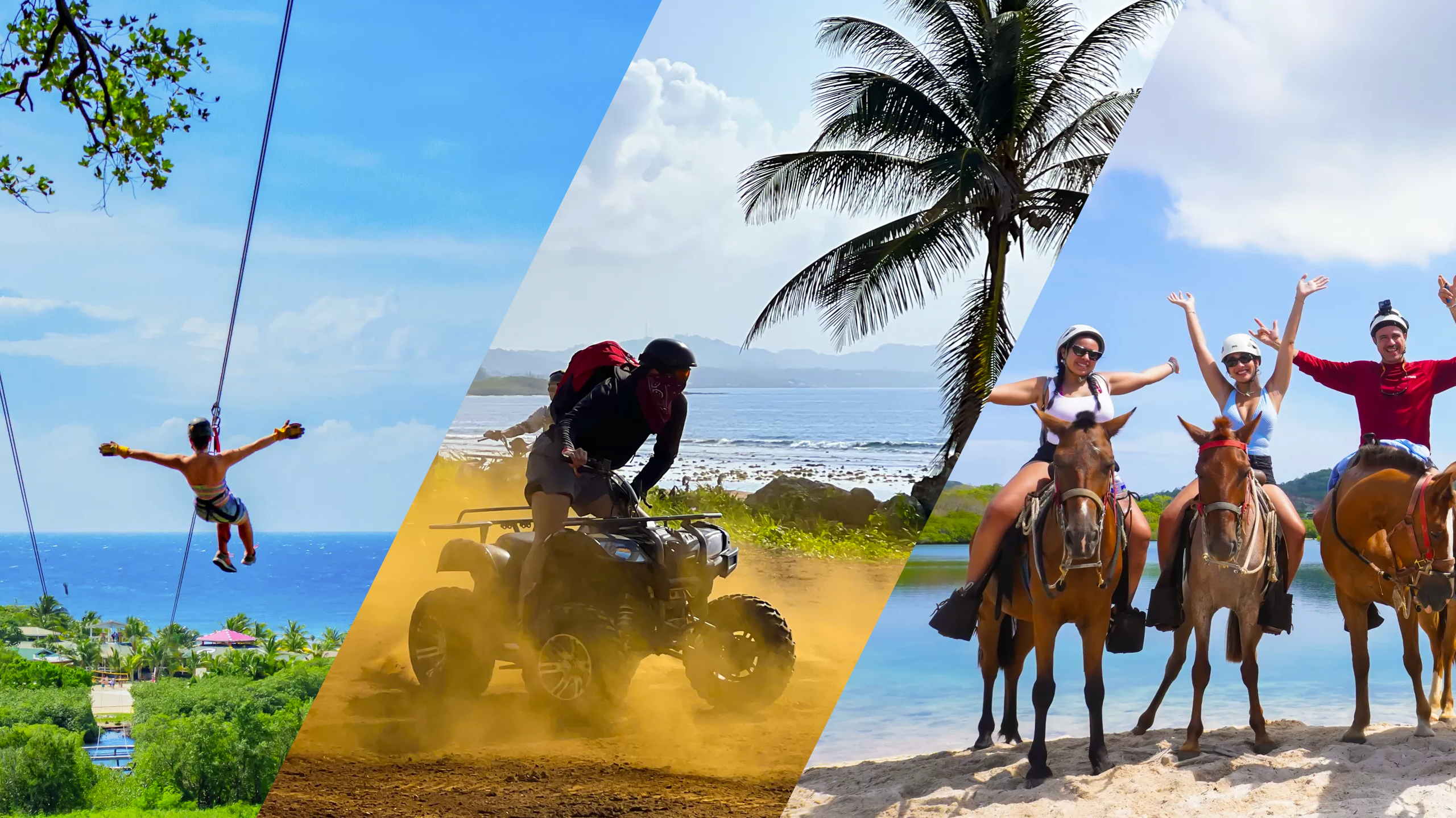 Guests on ATVs, horseback and zip line at Xplore Roatan
